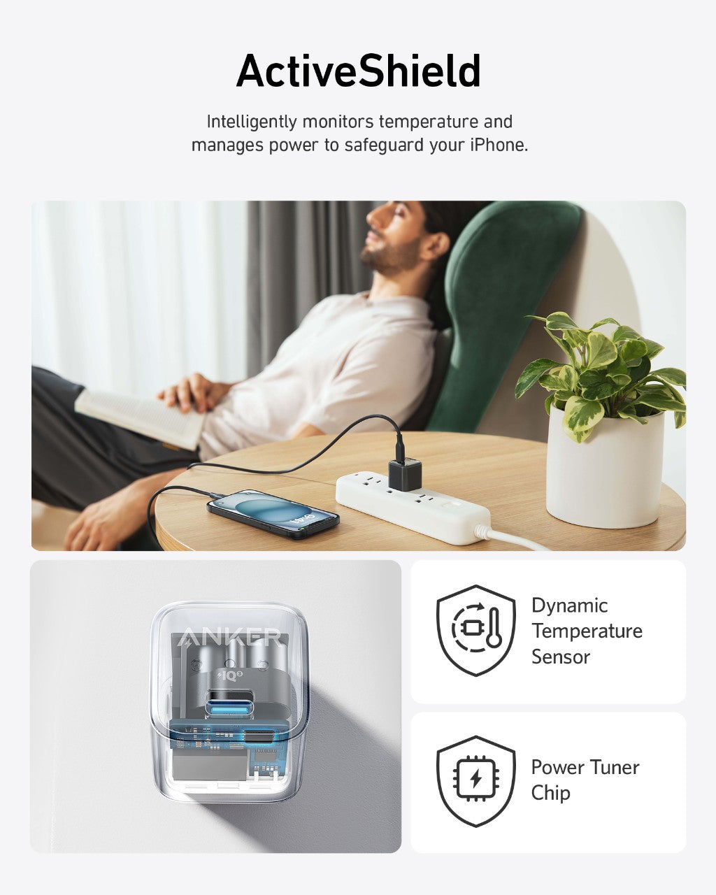 Anker charger with ActiveShield for temperature safety